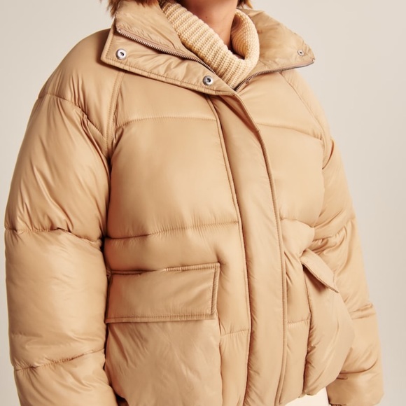 🧡 Abercrombie Oversized Utility Puffer Light Brown - Picture 5 of 10